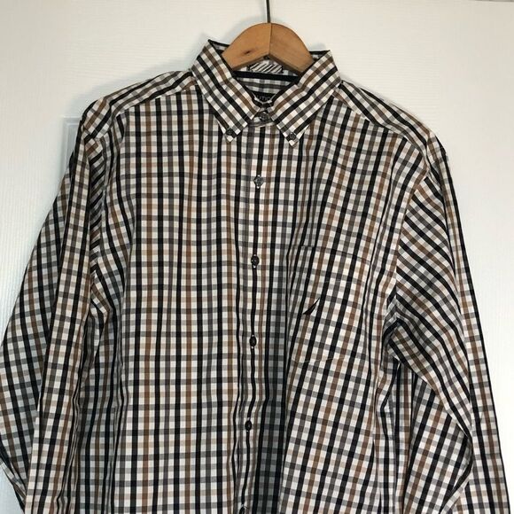 Nautica Brown and Black Checkered Dress Shirt - Picture 2 of 6